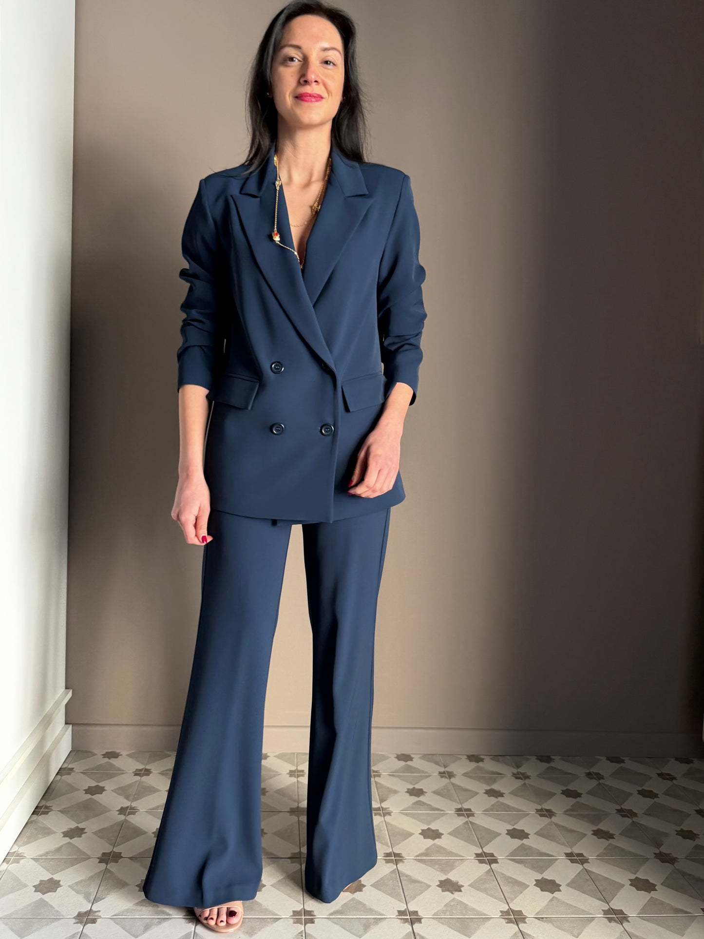 Giacca doppio petto in crepe Navy