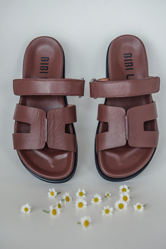 Ciabattina in pelle minimal cuoio