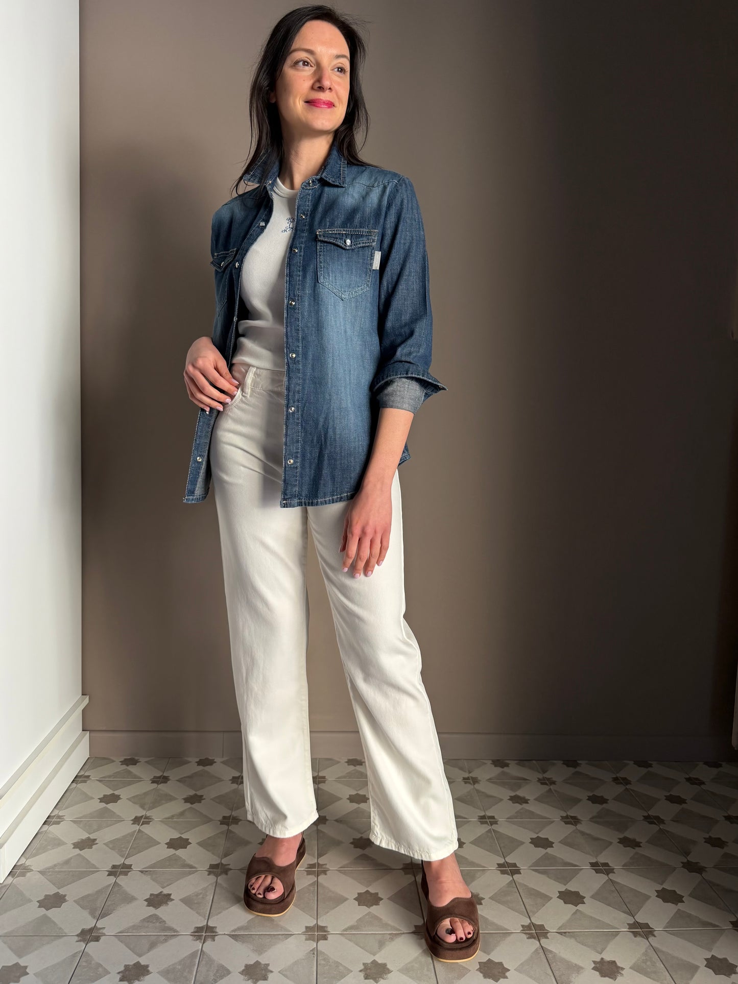 Pantalone crop in cotone bianco -Jill