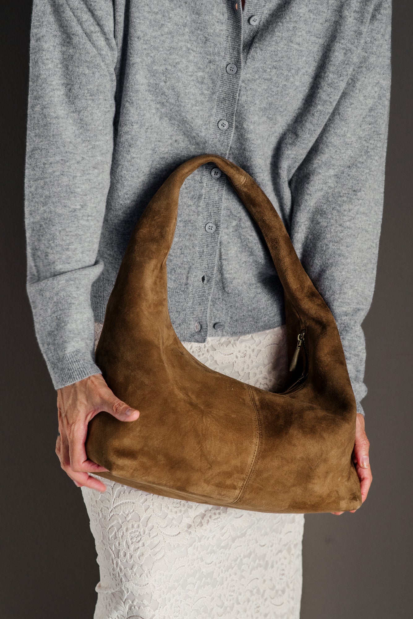 Borsa a Spalla in Camoscio Ash