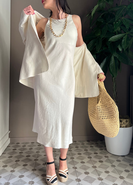 Abito in viscosa e lino ivory