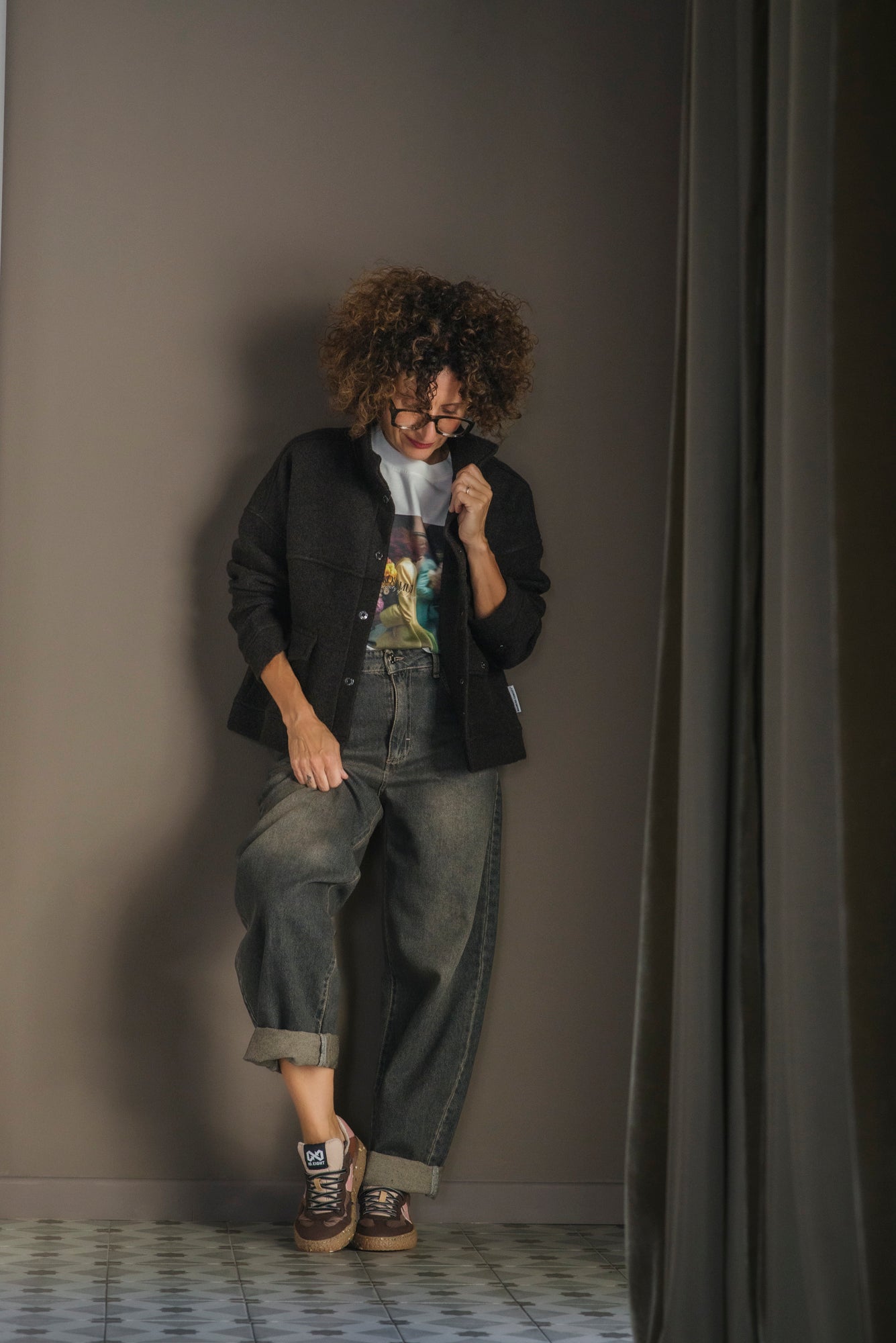 Pantalone denim grigio effetto vintage