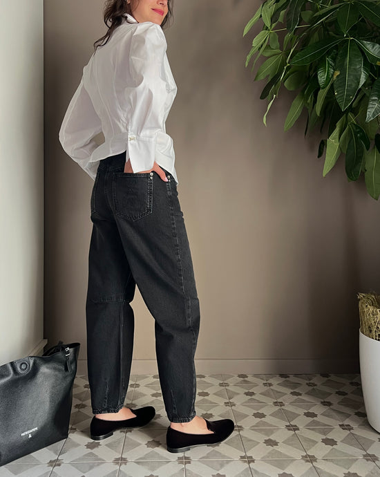 Pantalone denim vita bassa baloon Nero