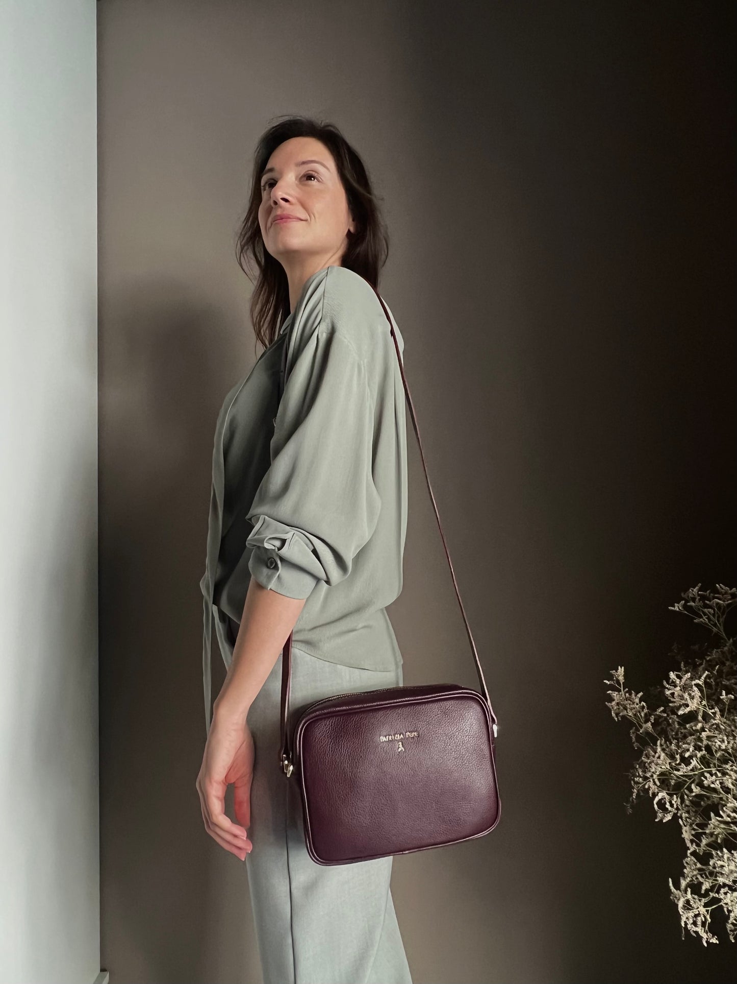 Borsa tracolla in pelle martellata Purple Red