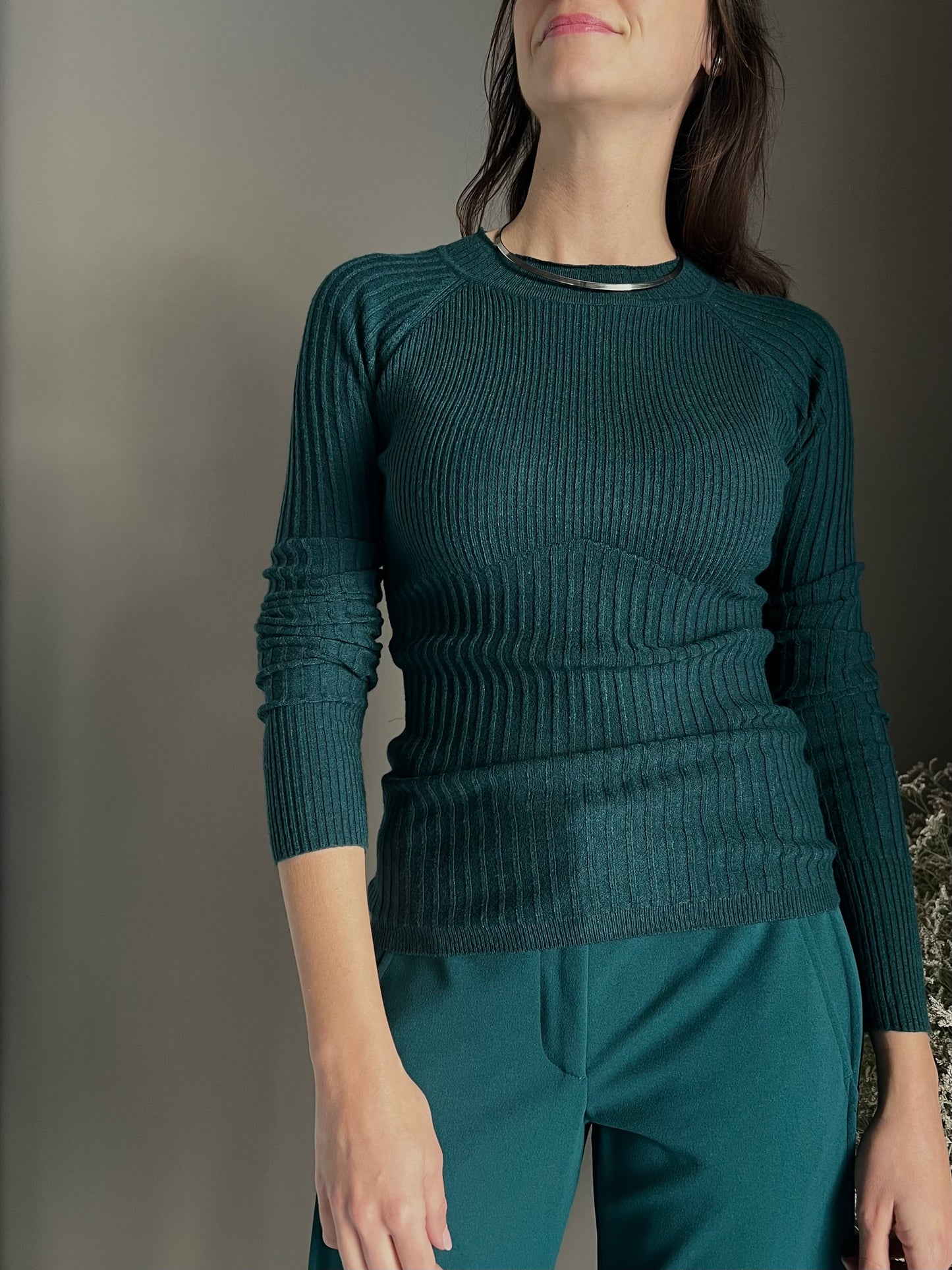 Maglia a costine manica Reglan Deep Green