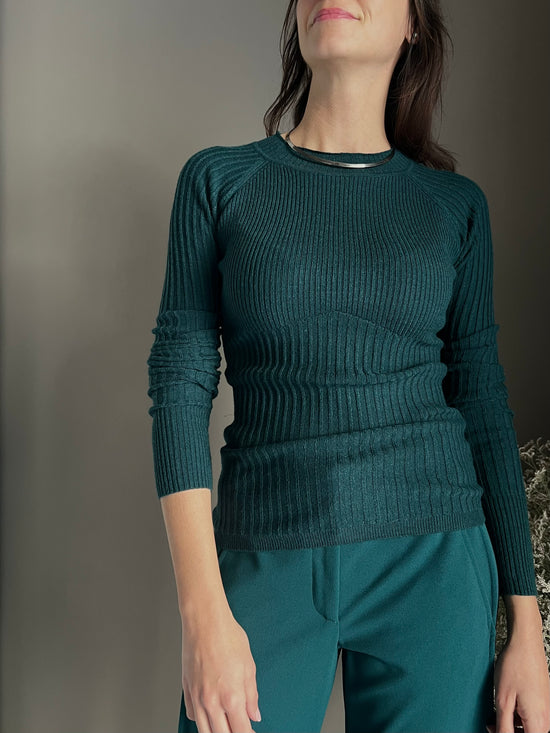 Maglia a costine manica Reglan Deep Green