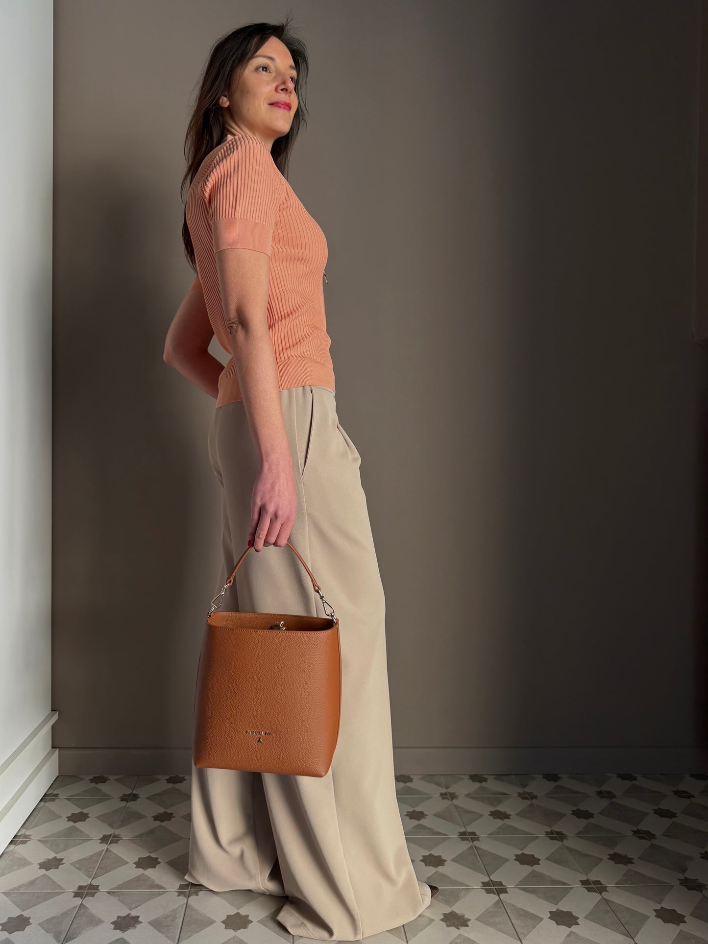 Pantalone a palazzo con elastico Sand Beige