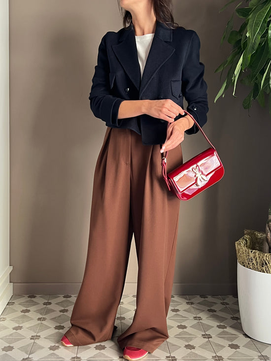 Pantalone oversize in gabardine Earth Brown