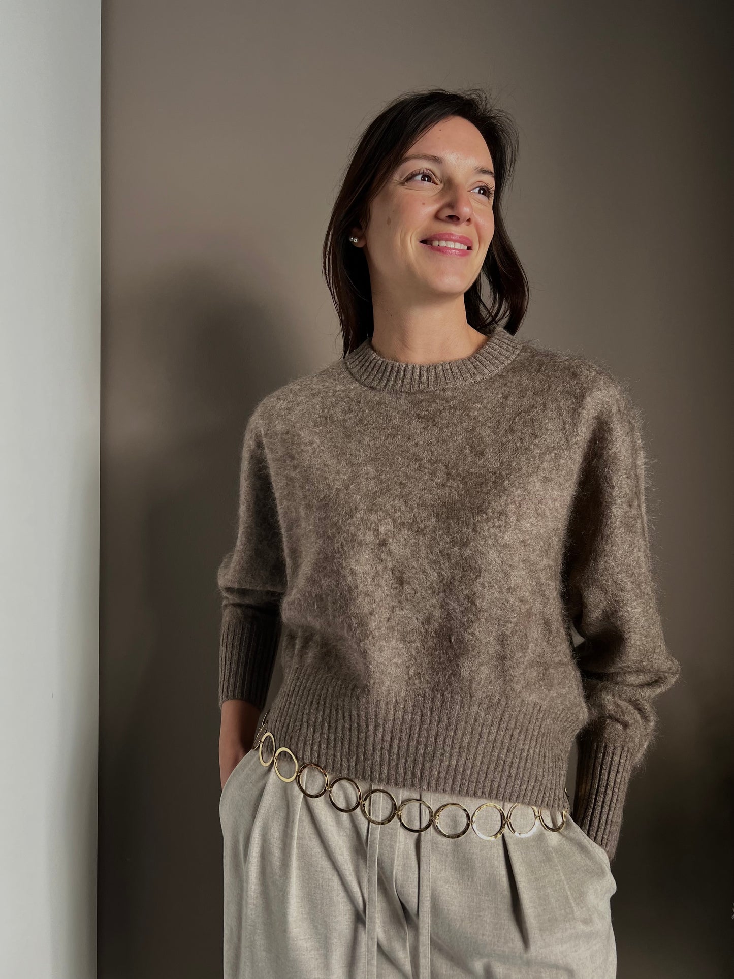 Maglia girocollo in Yak e Cashmere taupe
