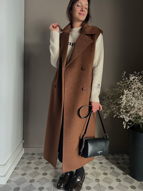 Cappotto smanicato in lana e alpaca