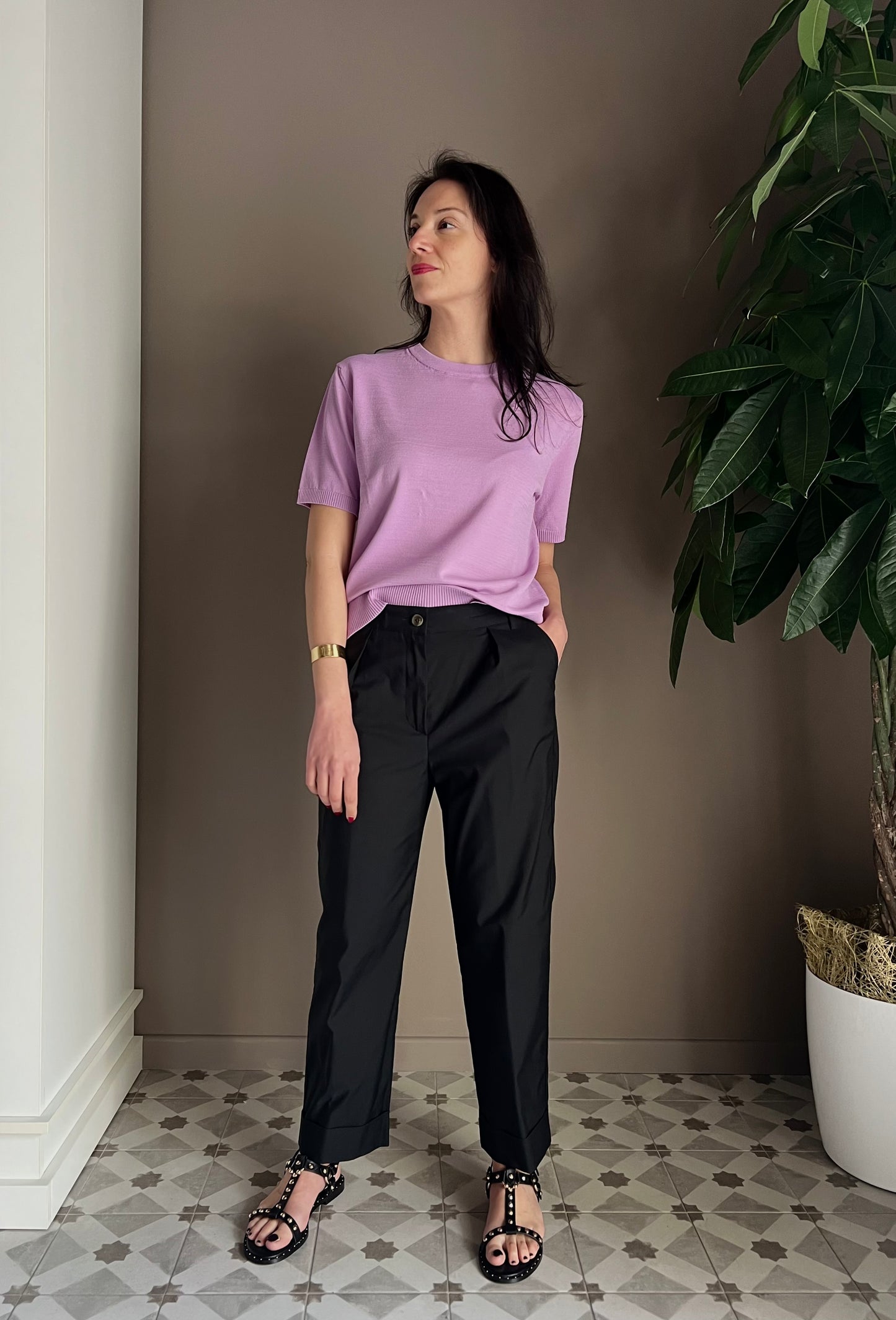 Maglia in viscosa manica corta lilac