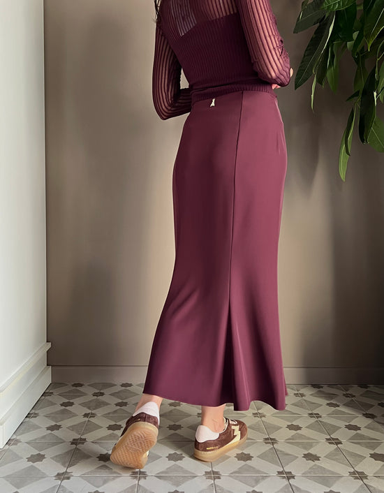 Gonna longuette in crepe purple red
