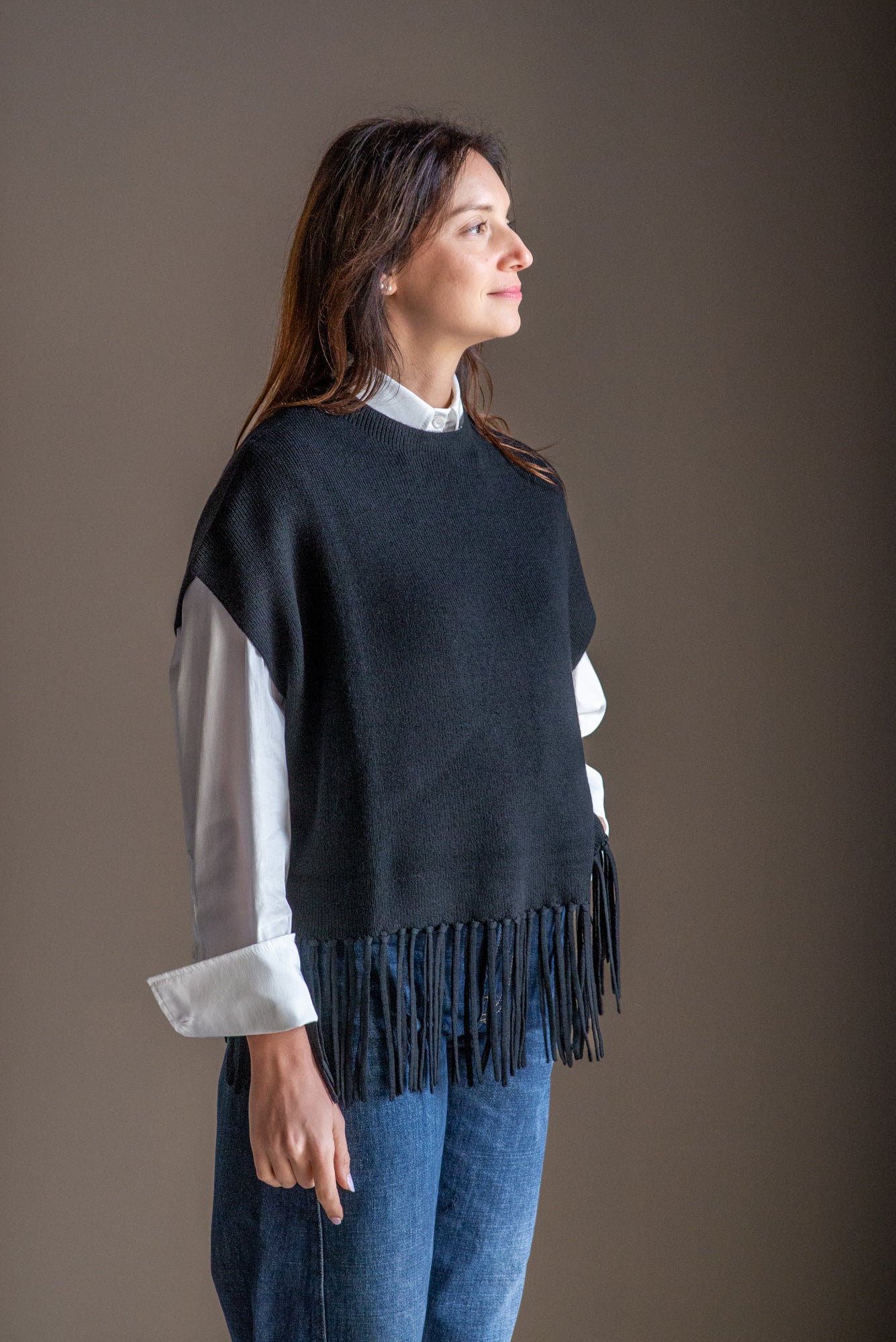 Gilet/Poncho in pura lana nero