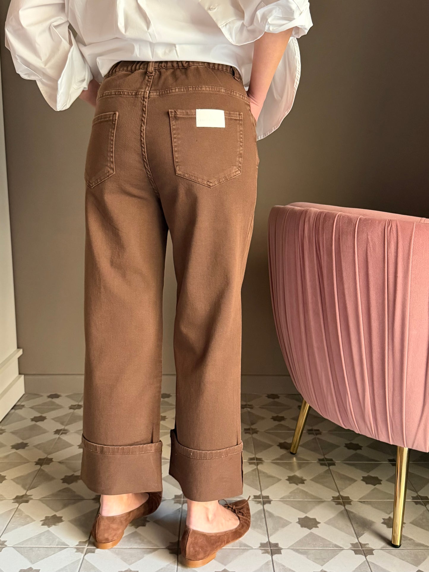 Pantalone straight in drill di cotone