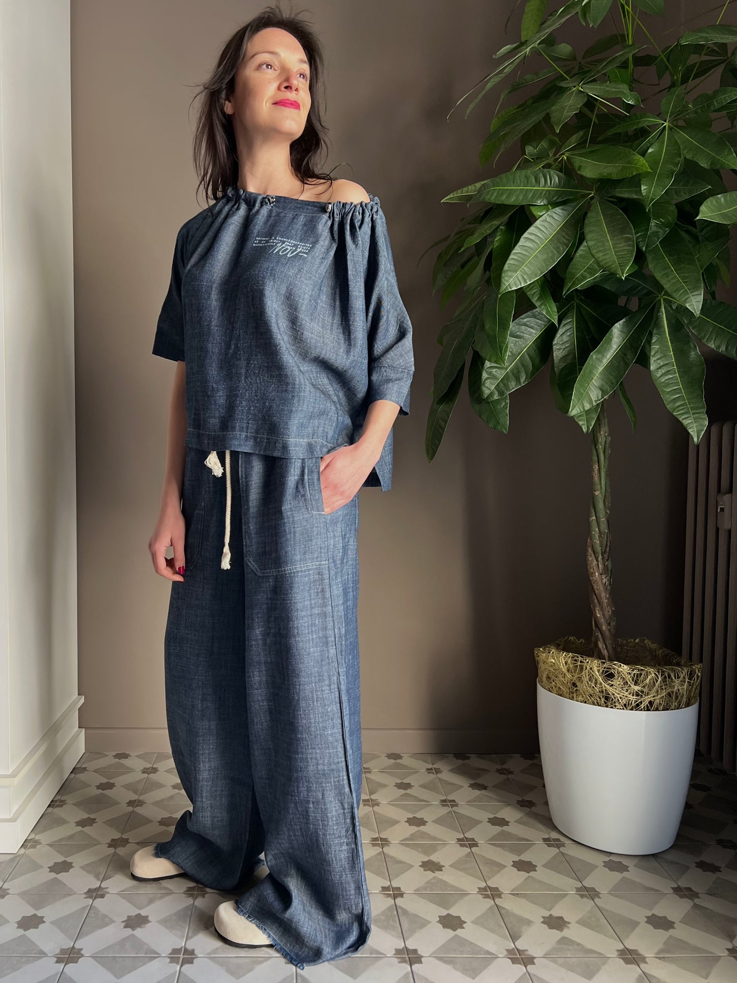 Blusa chambray manica corta