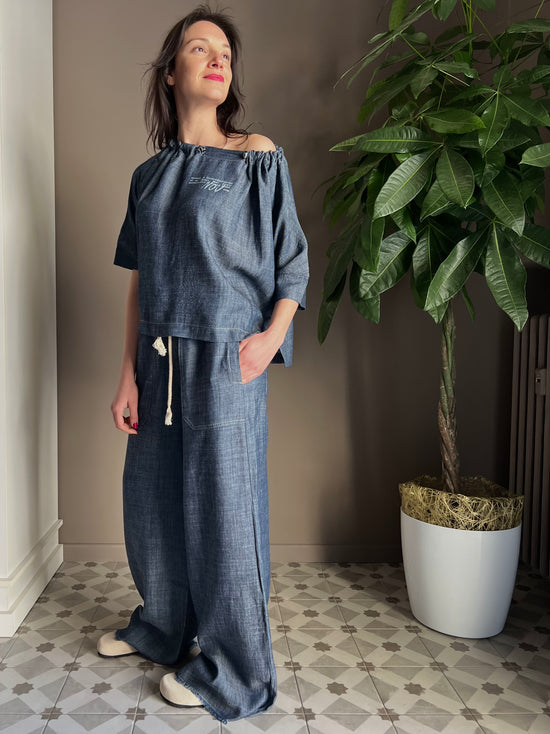 Blusa chambray manica corta