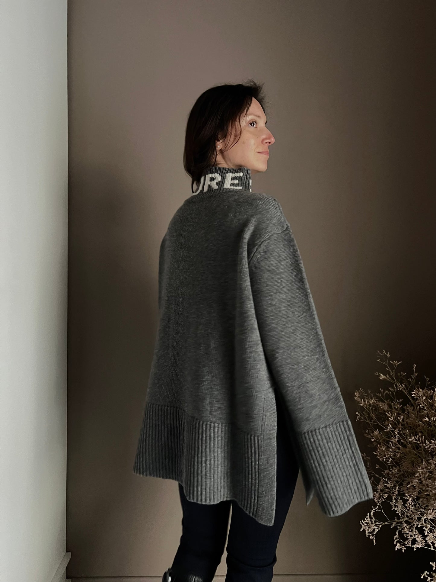 Maglione oversize So Allure collo alto grigio