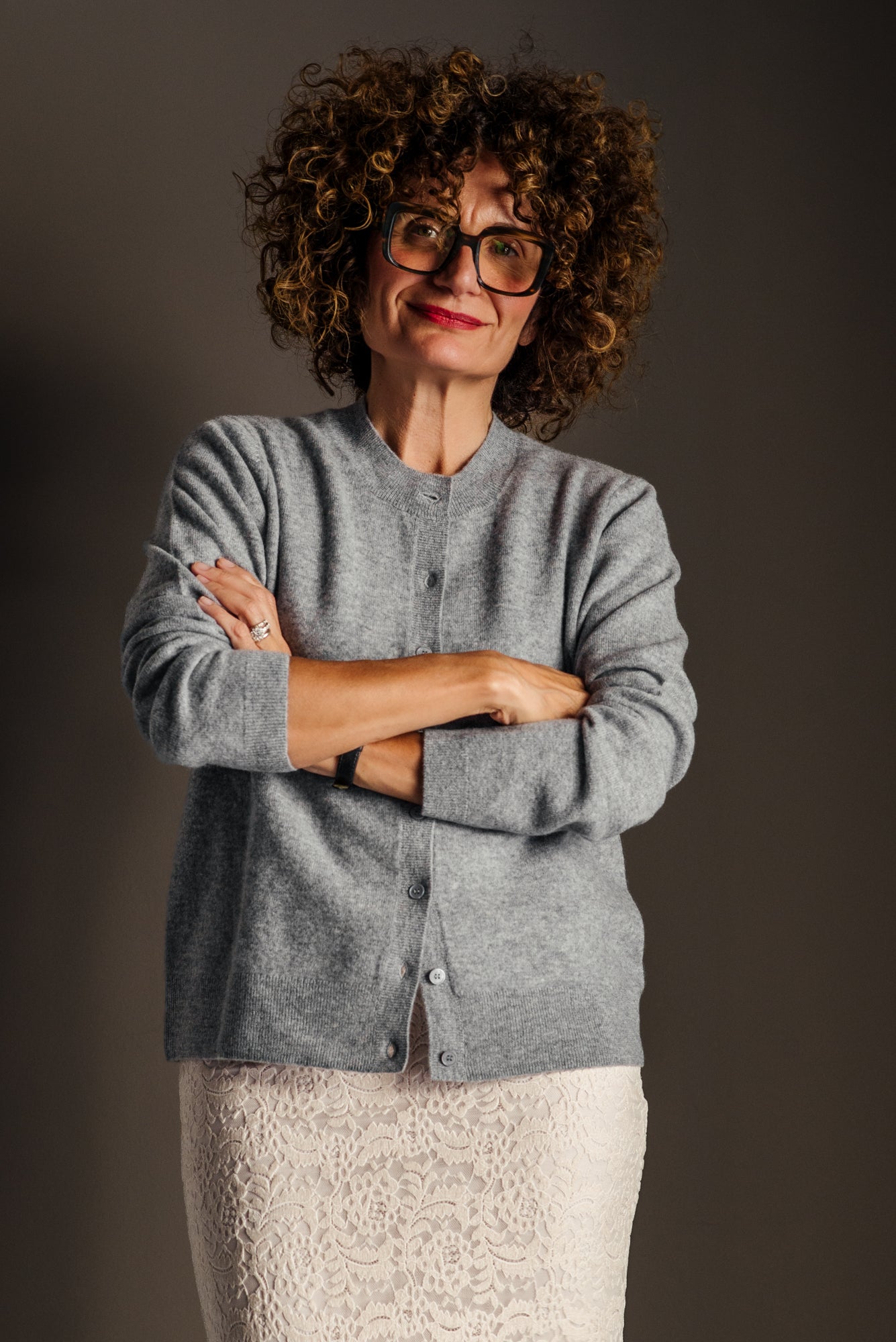 Cardigan  in Lana e Cashmere grigio perla