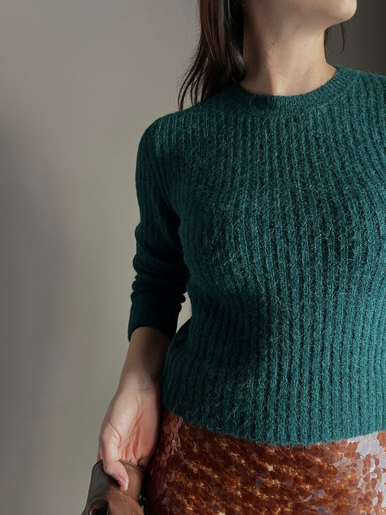 Maglia girocollo slim-fit in misto alpaca-Deep Green