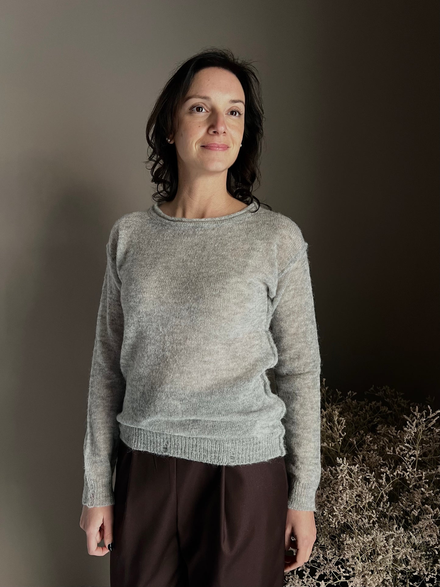 Maglia girocollo in lana e alpaca Noumeno Concept grigio perla