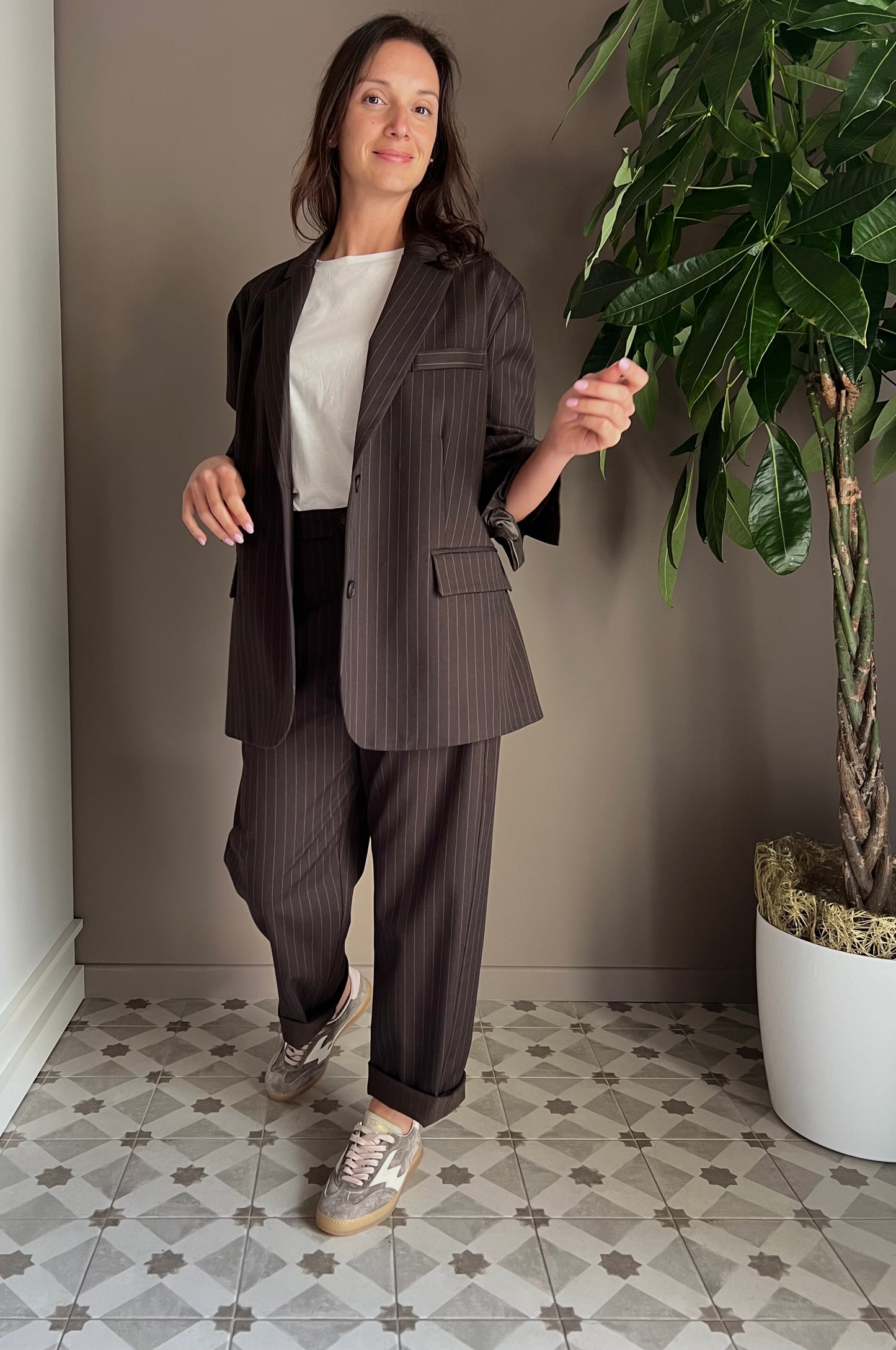 Pantalone maschile gessato fondente