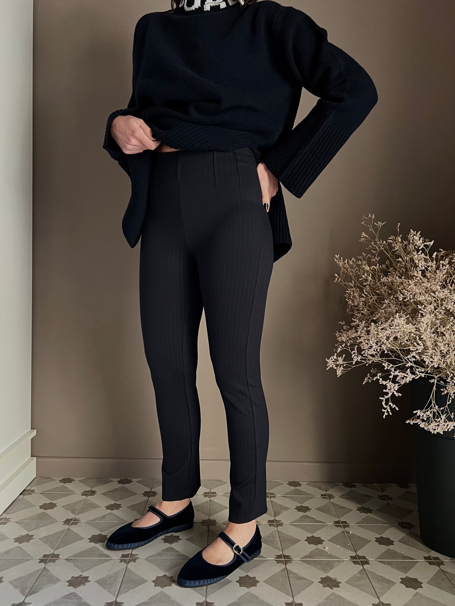 Pantaloni skinny in punto milano gessato blu