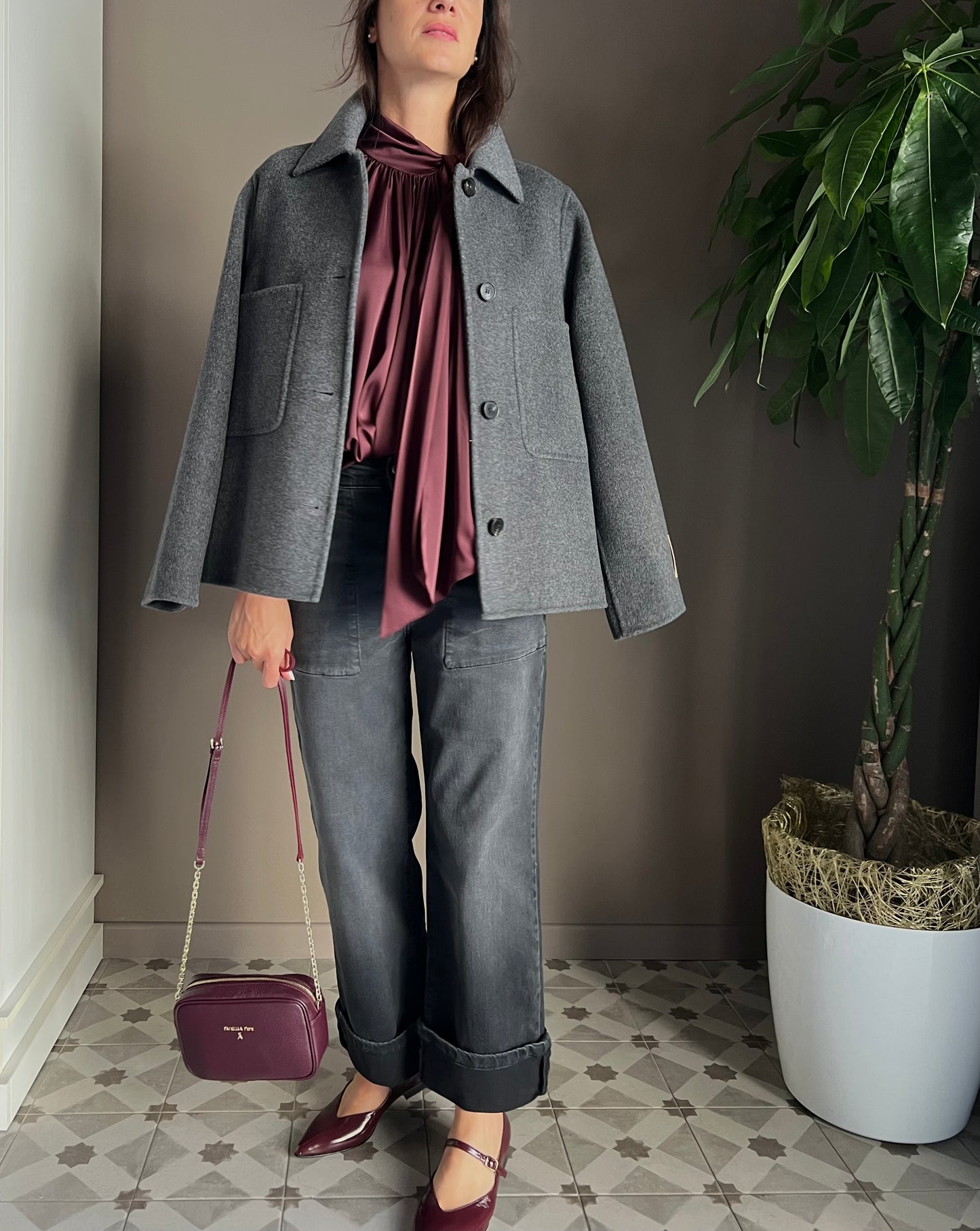 Giacca shacket in lana e cashmere grigio