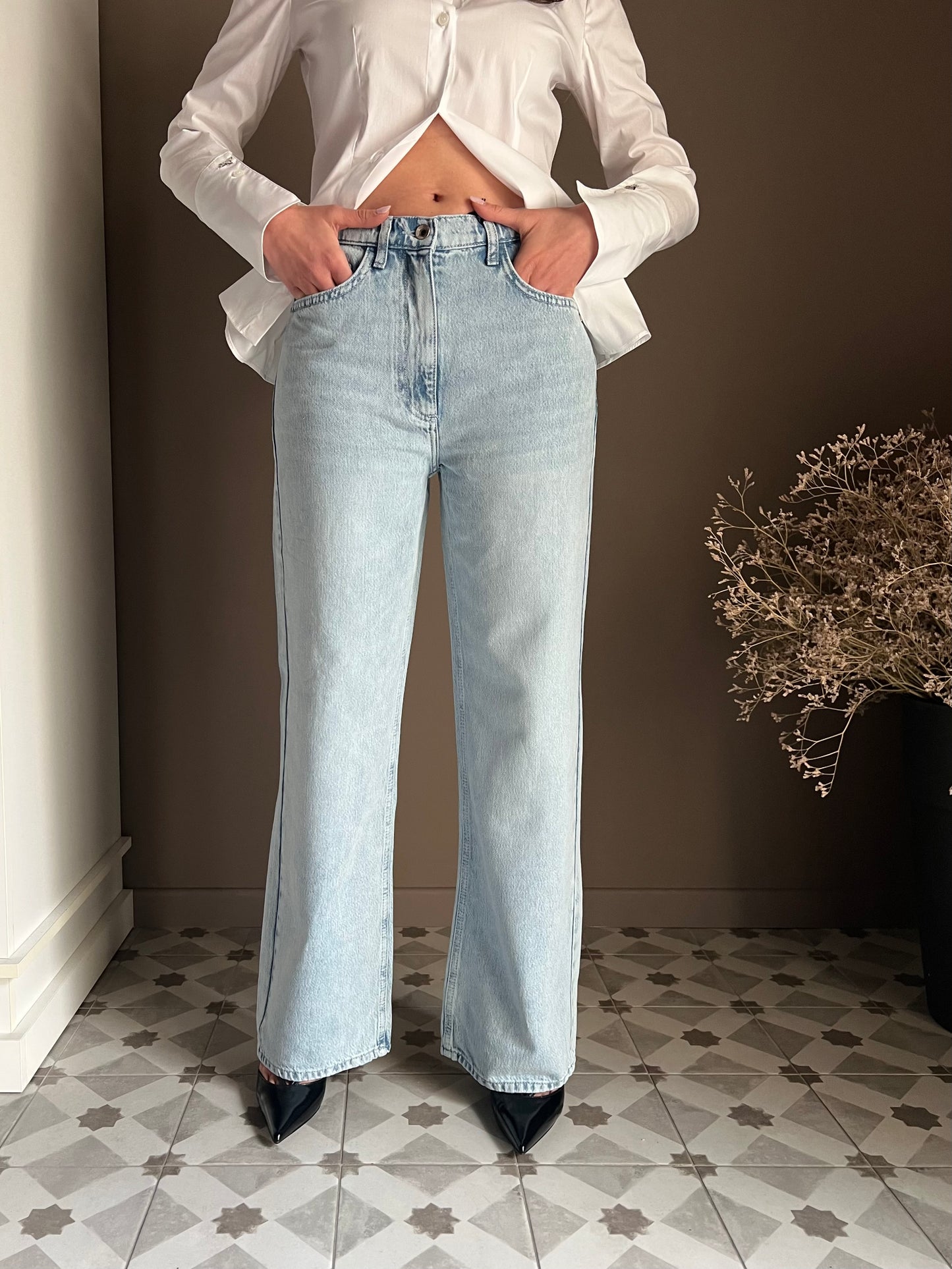 Pantalone denim wide-leg new last wash