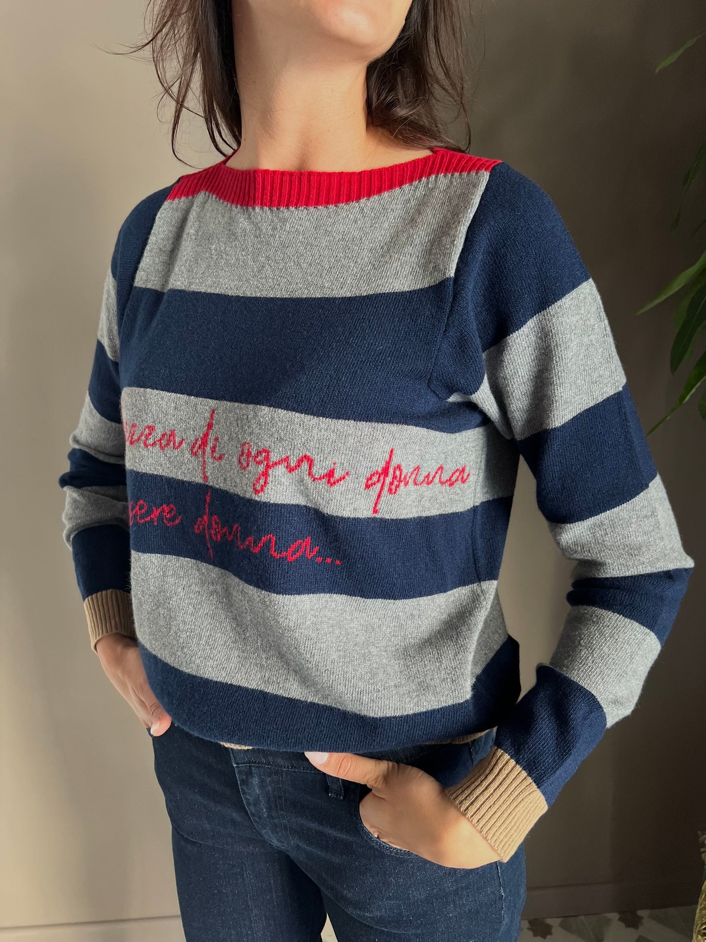 Maglioncino a righe in lana e cashmere