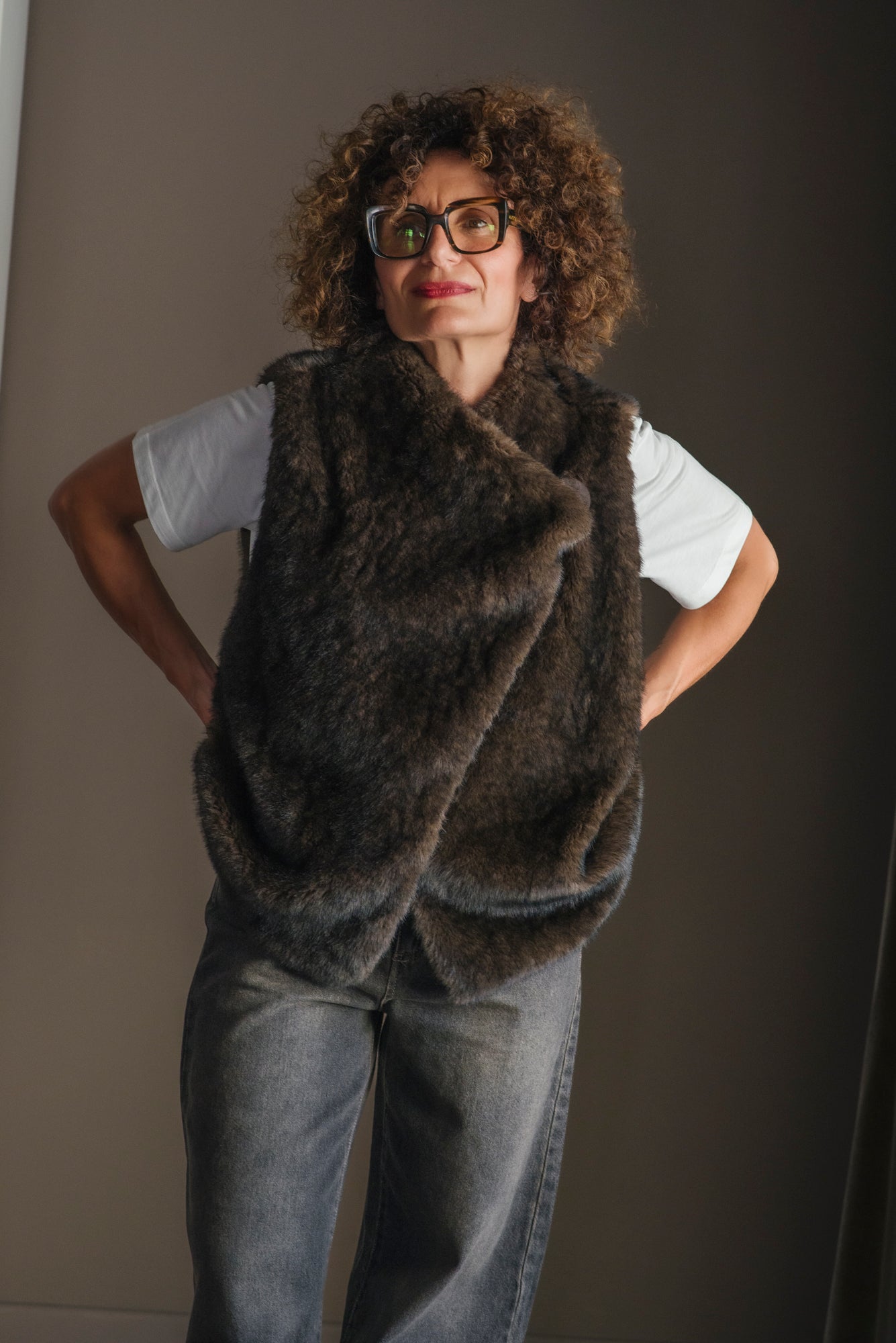 Gilet in ecopelliccia moro