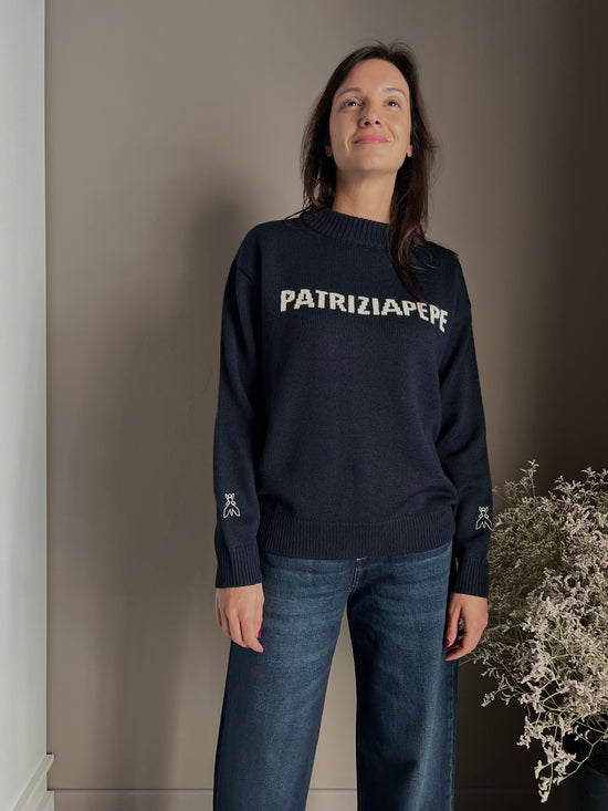 Maglia girocollo con logo blu