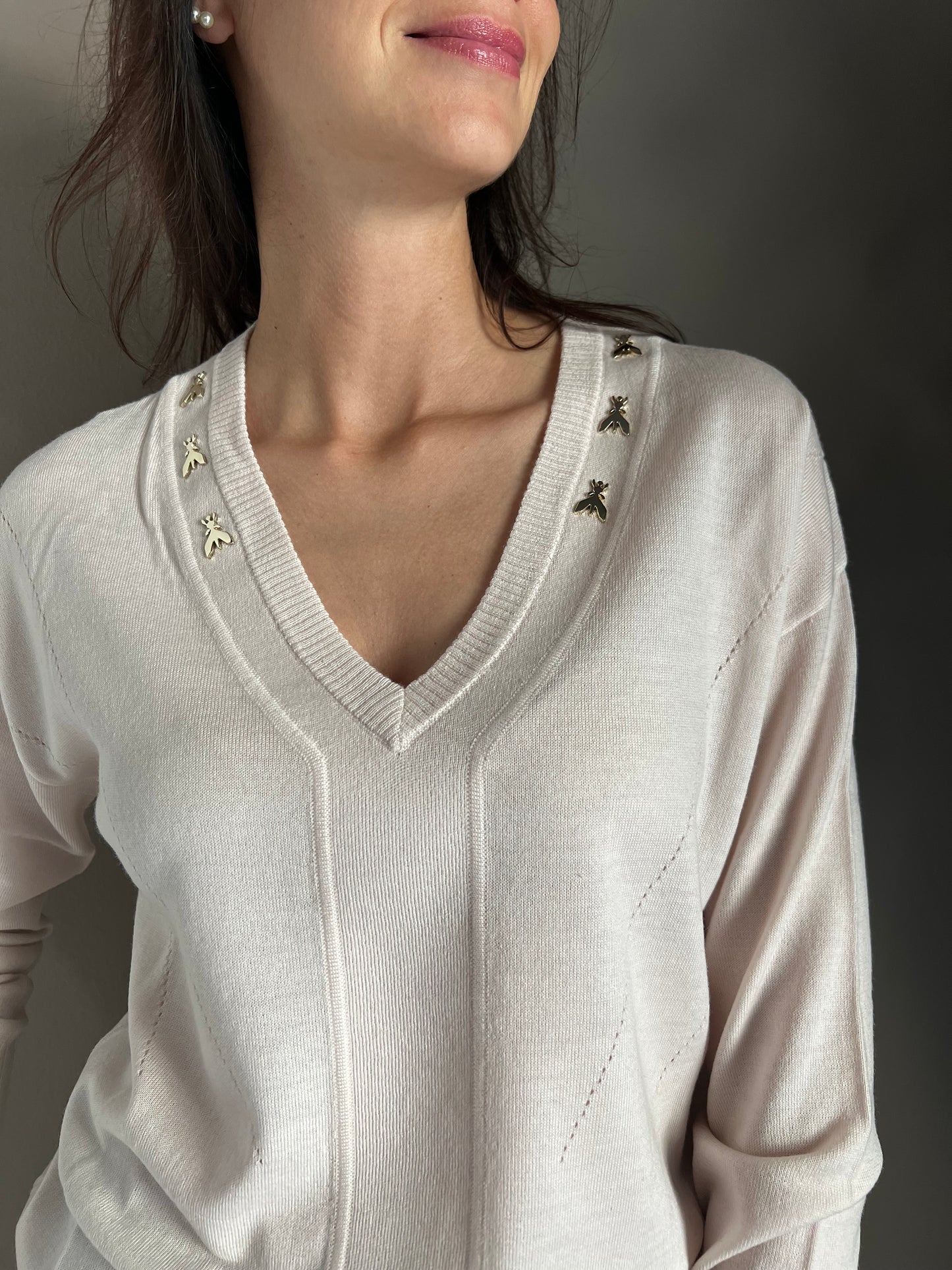 Maglia scollo a V in lana Peach Dust