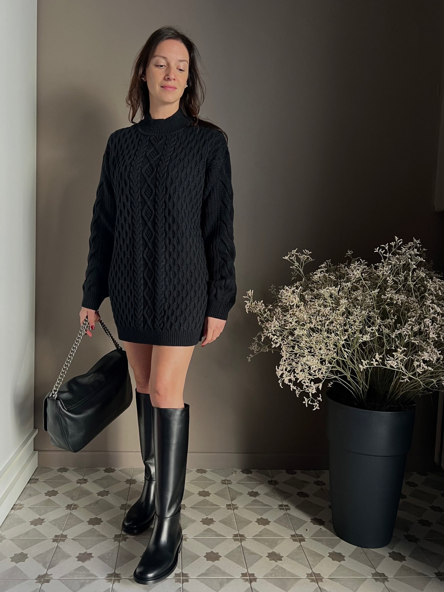 Mini abito lavorazione treccia in misto lana