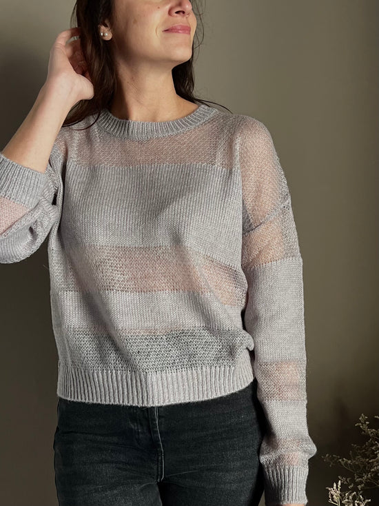 Maglia girocollo con dettagli in trasparenza Mistery Gray