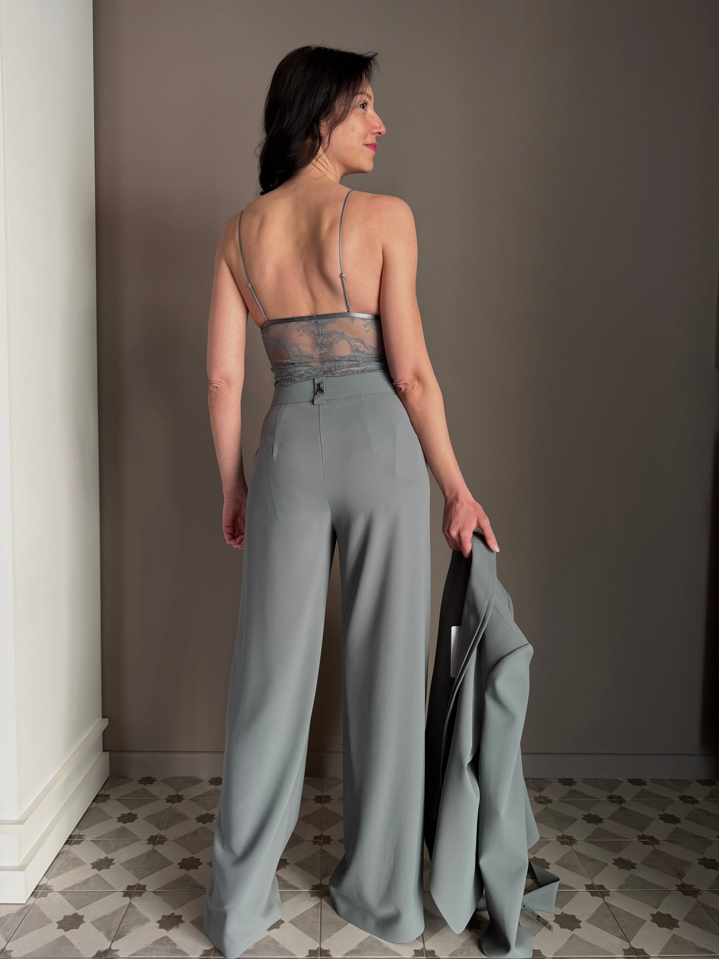 Pantalone a palazzo con tasche laterali reef gray