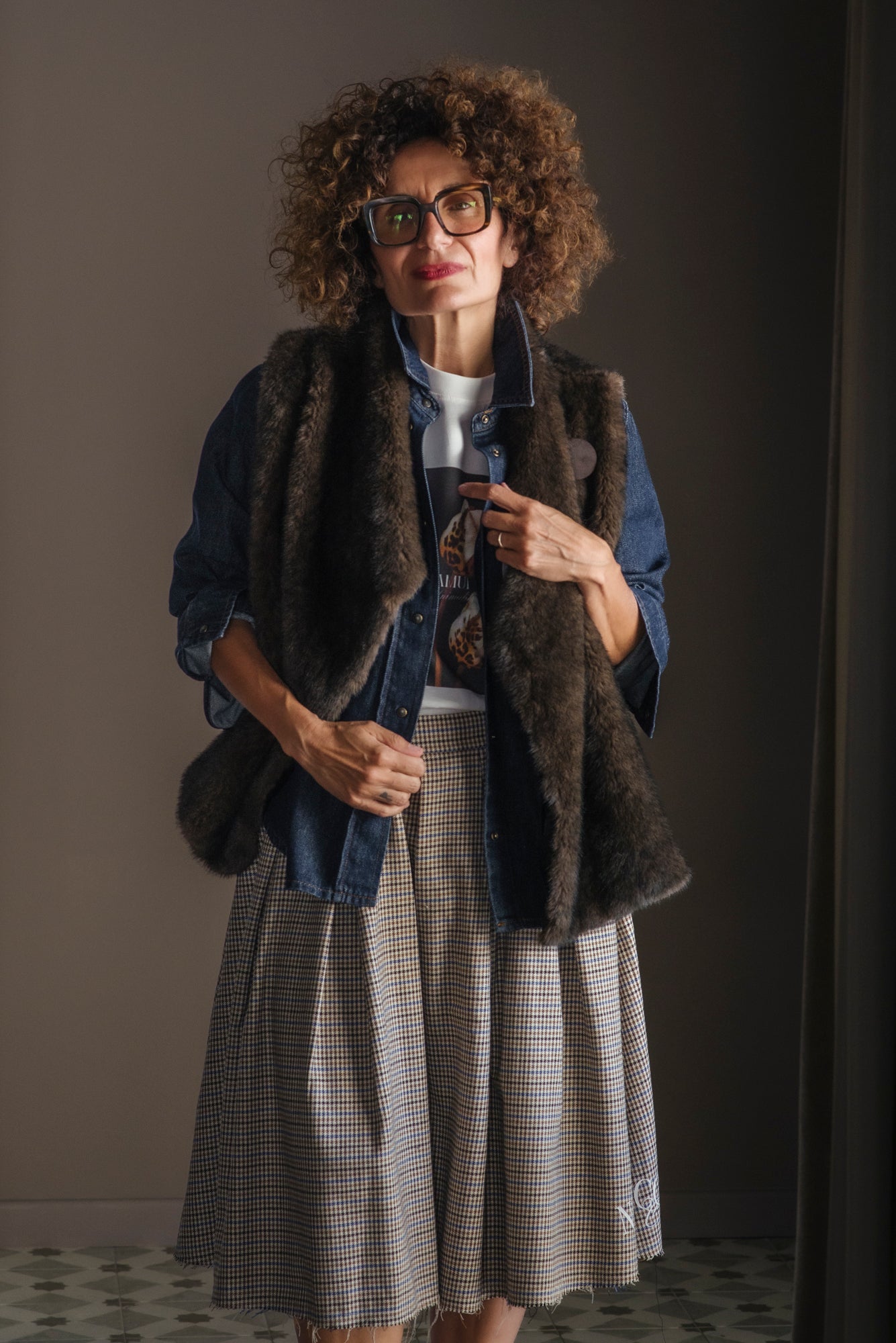 Gilet in ecopelliccia moro