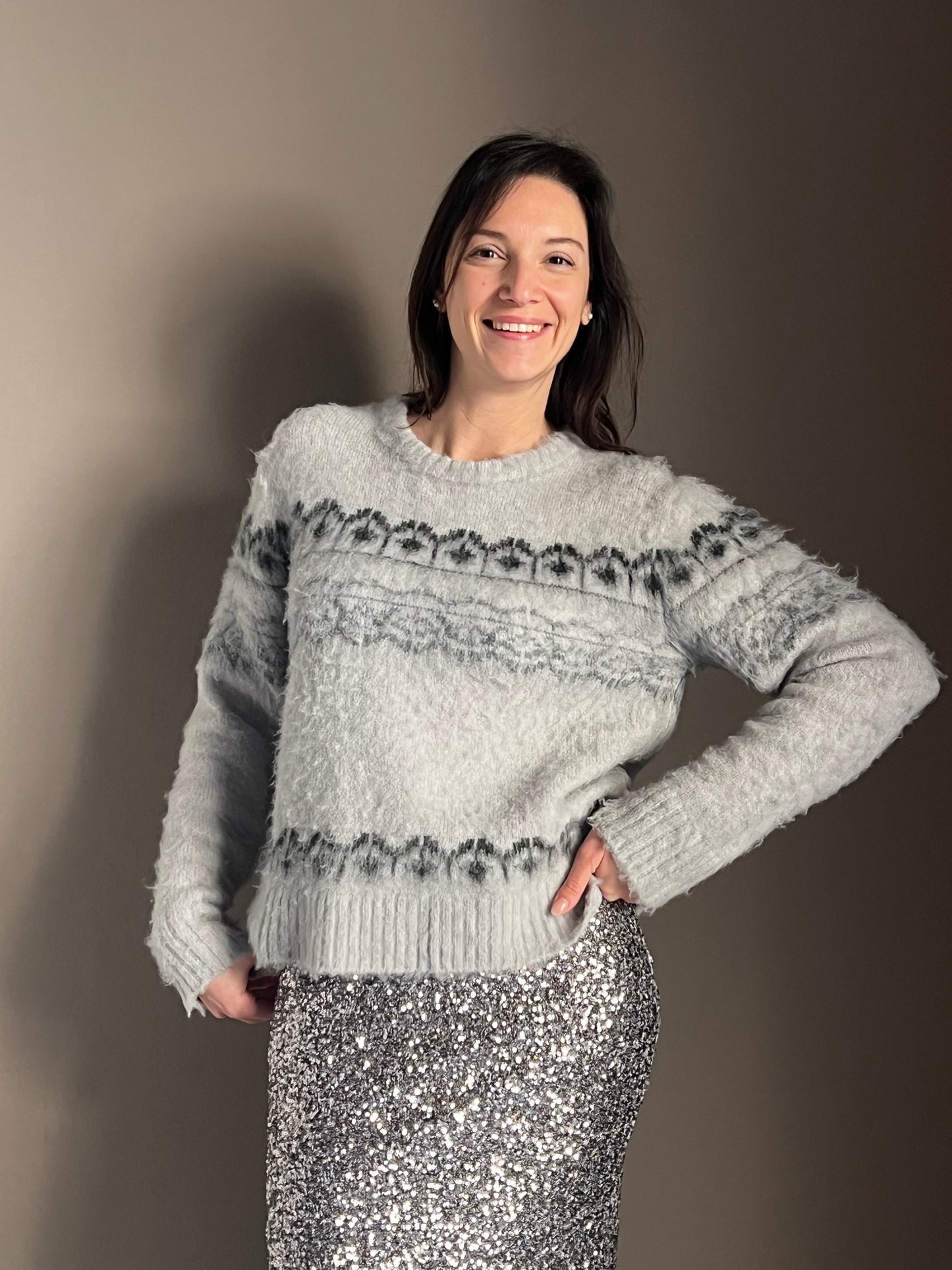 Maglia girocollo motivo Jacquard grey