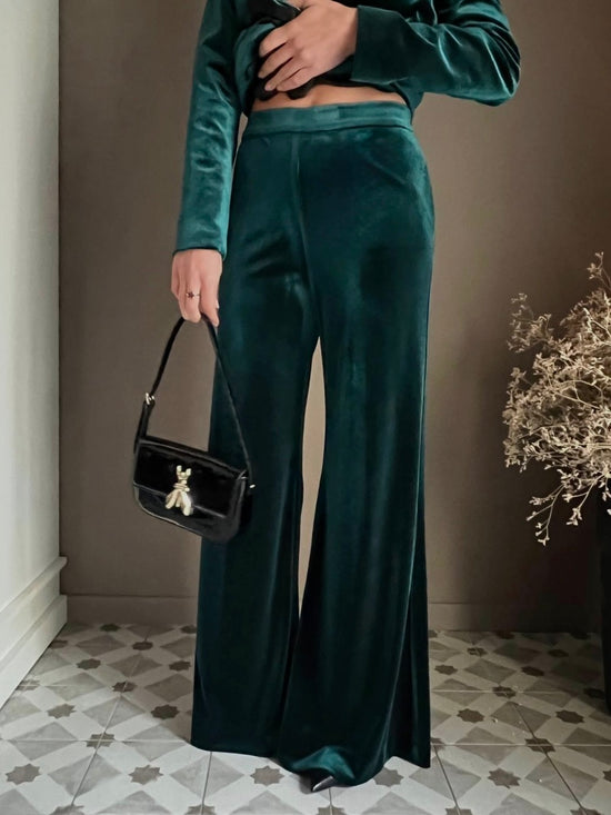 Pantalone a palazzo in velluto gree
