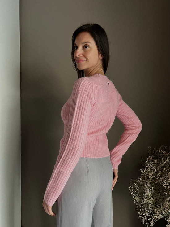 Maglia girocollo slim fit in alpaca Pink