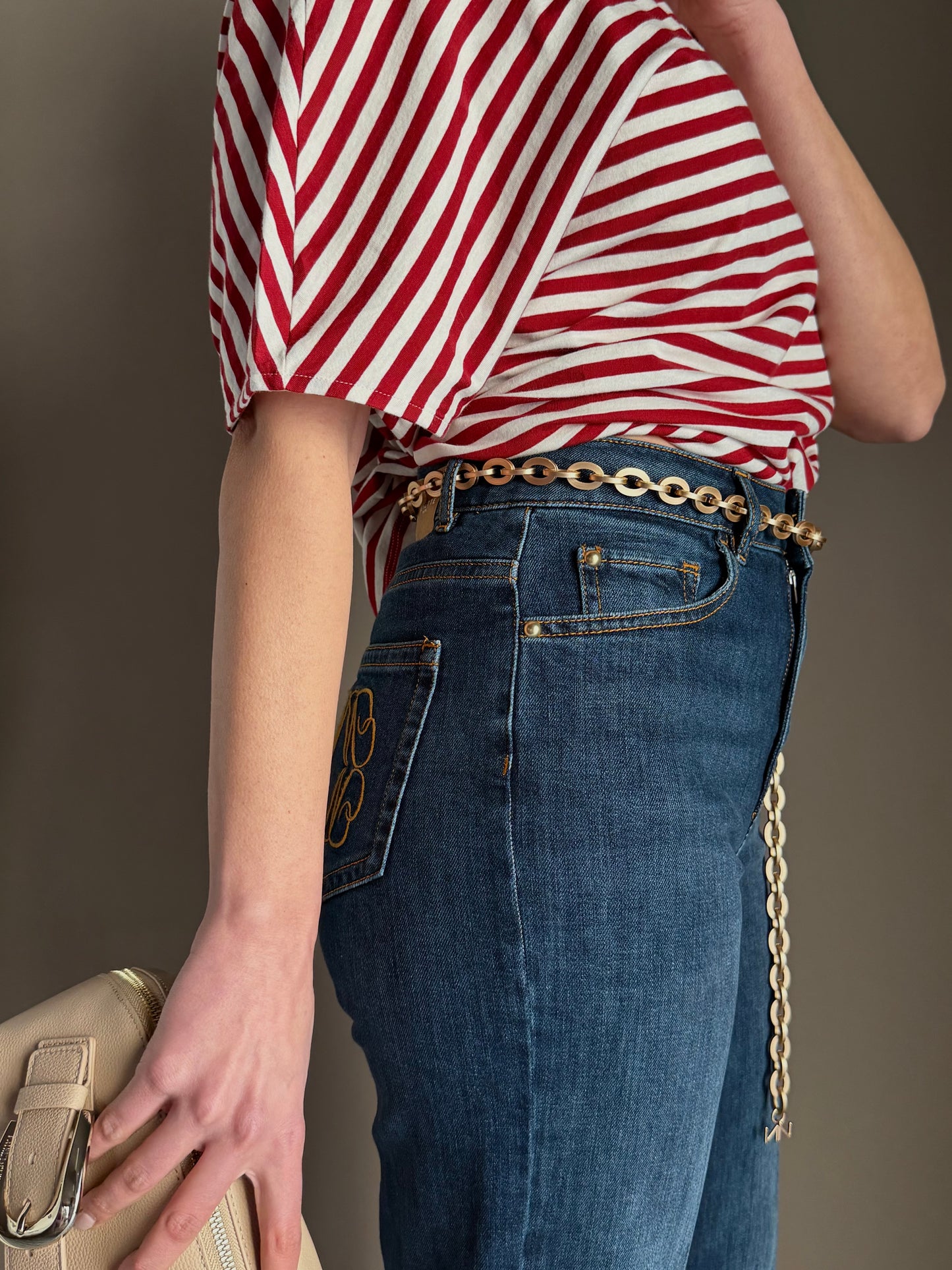 Pantalone denim Wide-Leg con catena