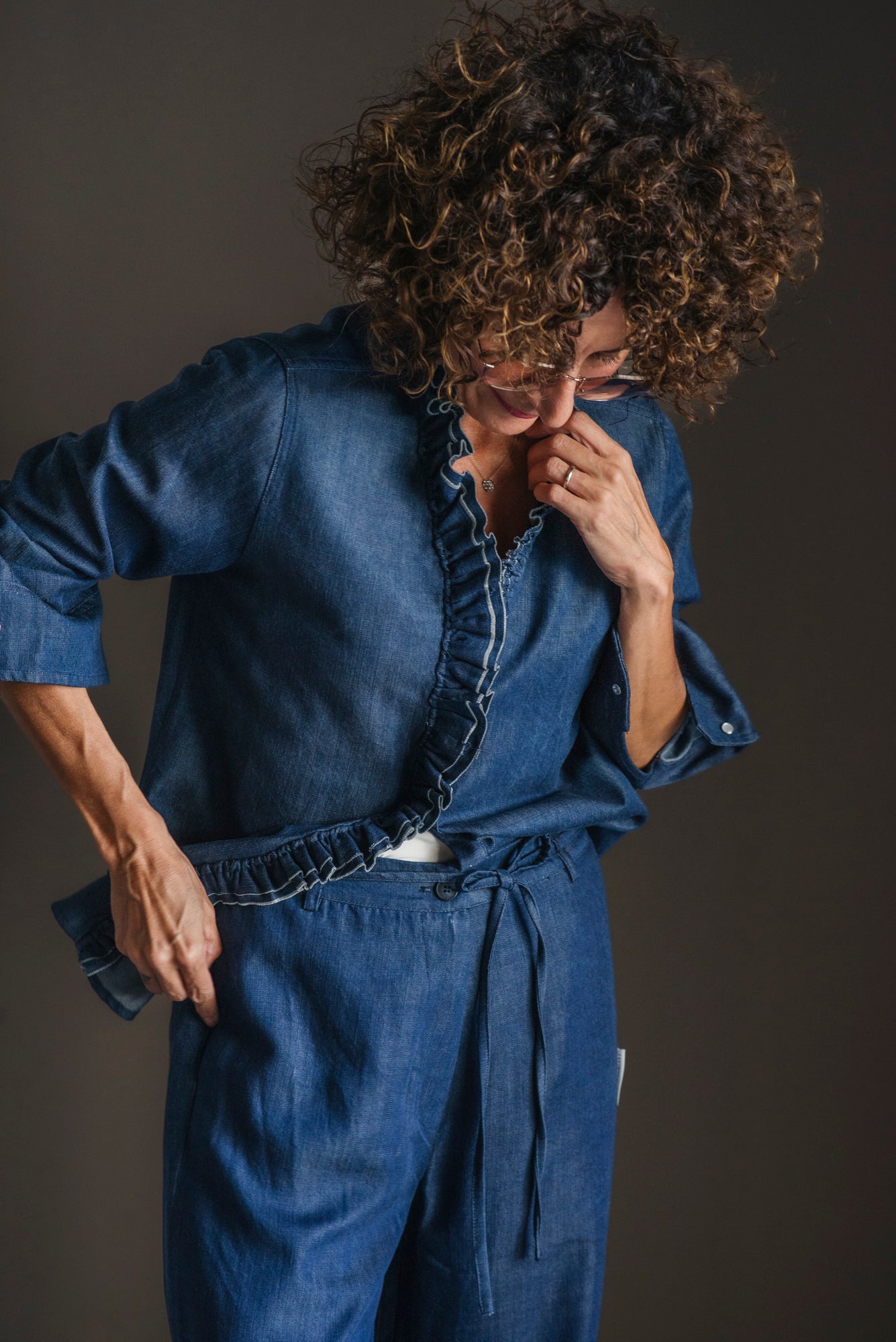 Camicia in denim con rouches