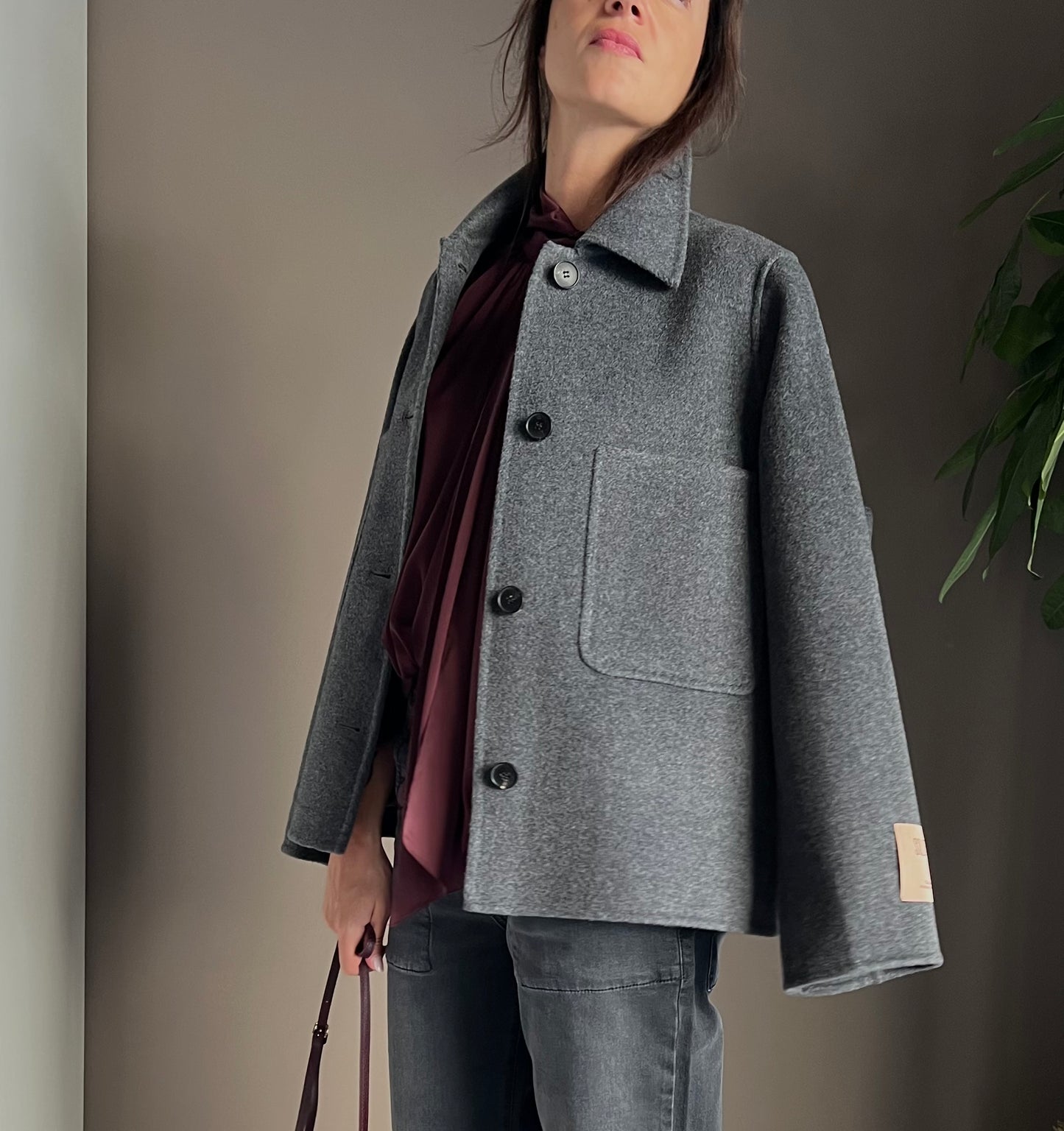 Giacca shacket in lana e cashmere grigio