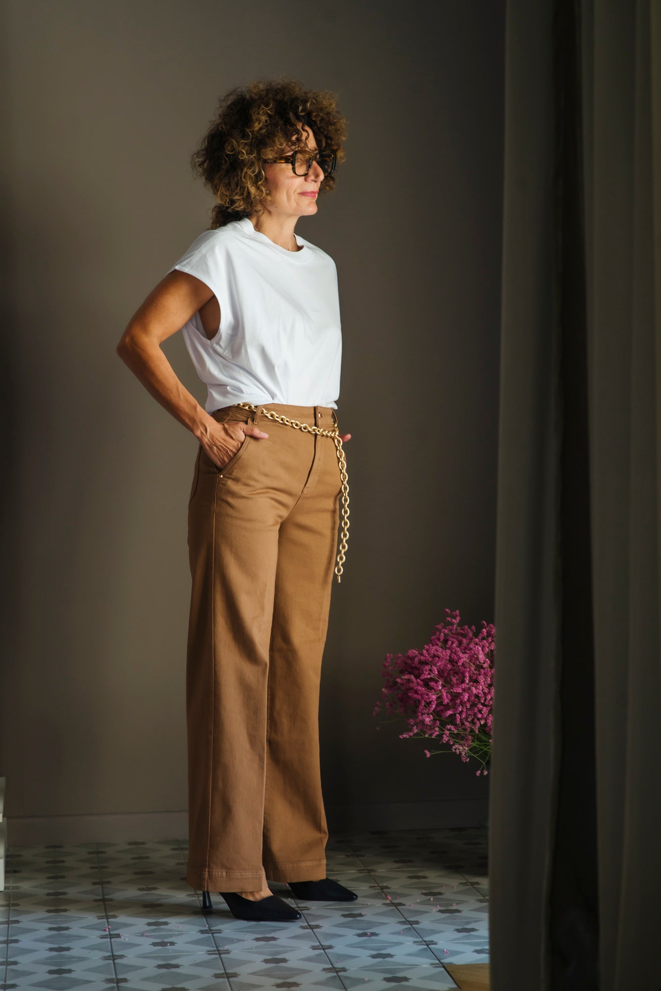 Pantalone in cotone gamba dritta tessuto Candiani