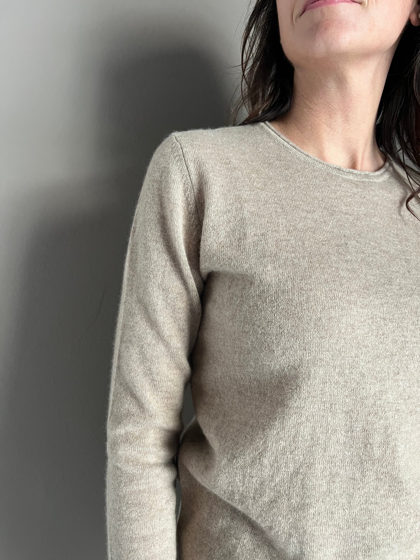 Maglia basic girocollo in 100% cashmere beige