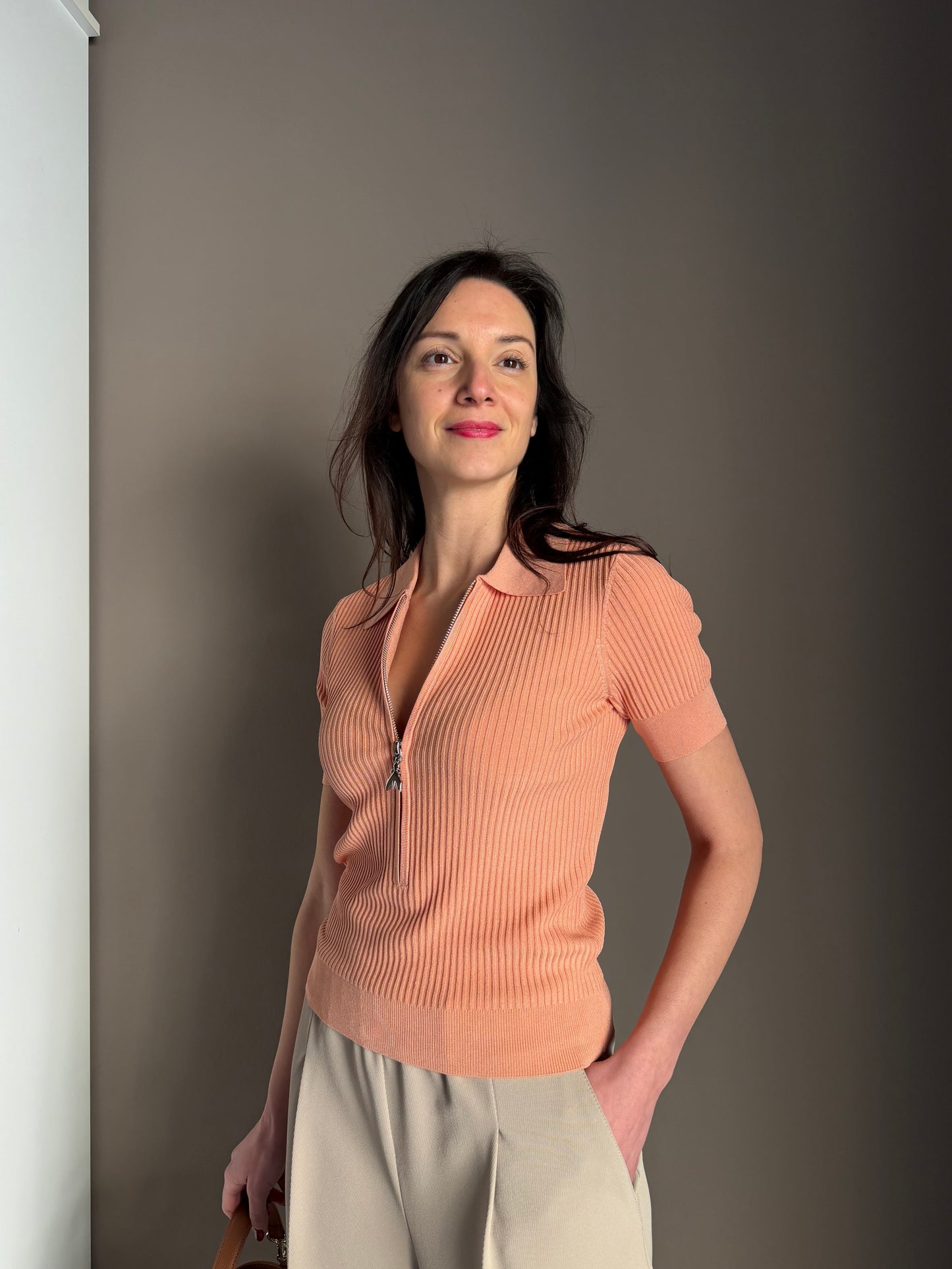 Polo in maglia a costine