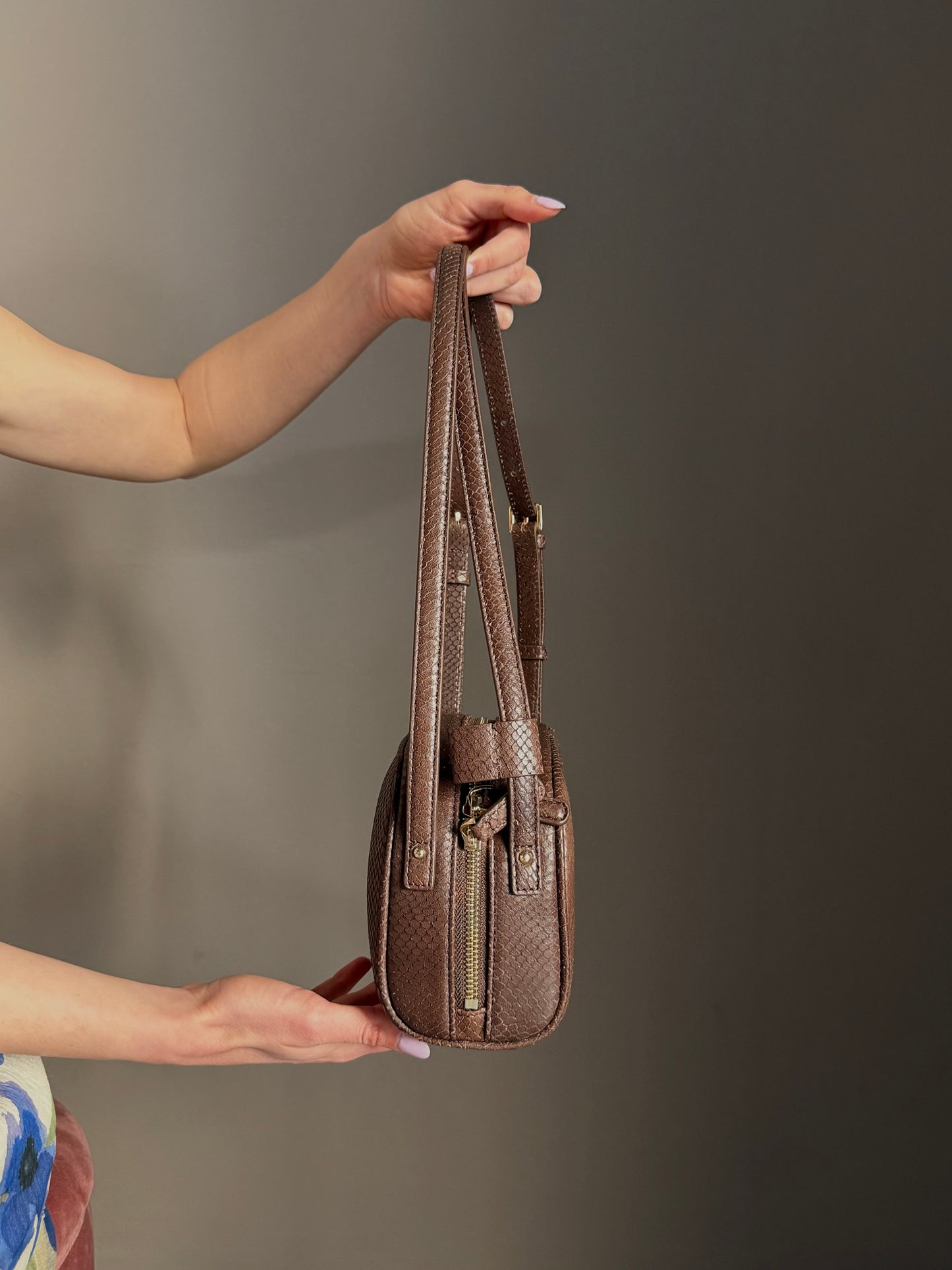 Borsa Bauletto Pelle Stampa Pitone Testa di Moro