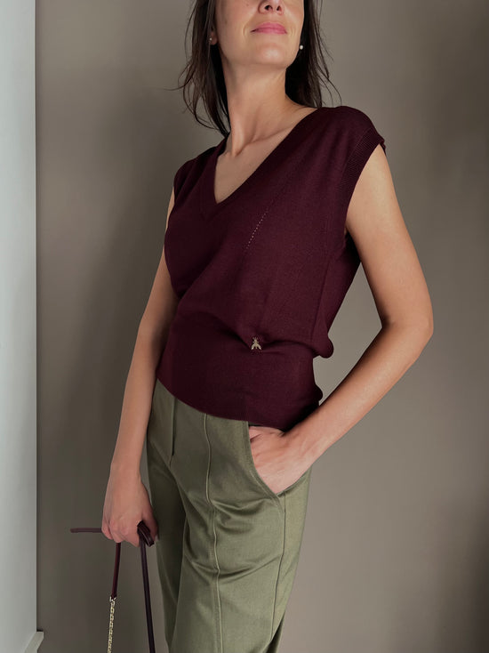 Gilet in maglia scollo V in lana Purple Red