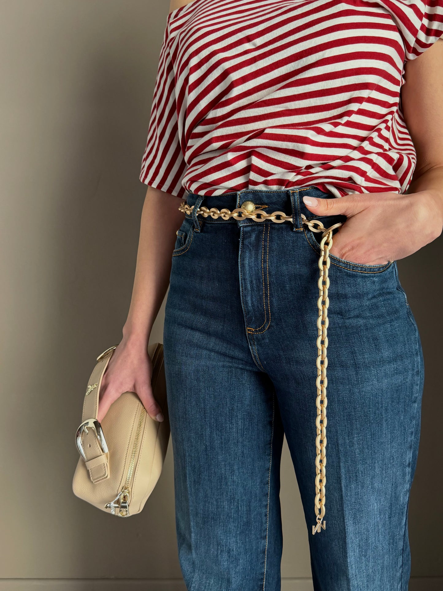 Pantalone denim Wide-Leg con catena