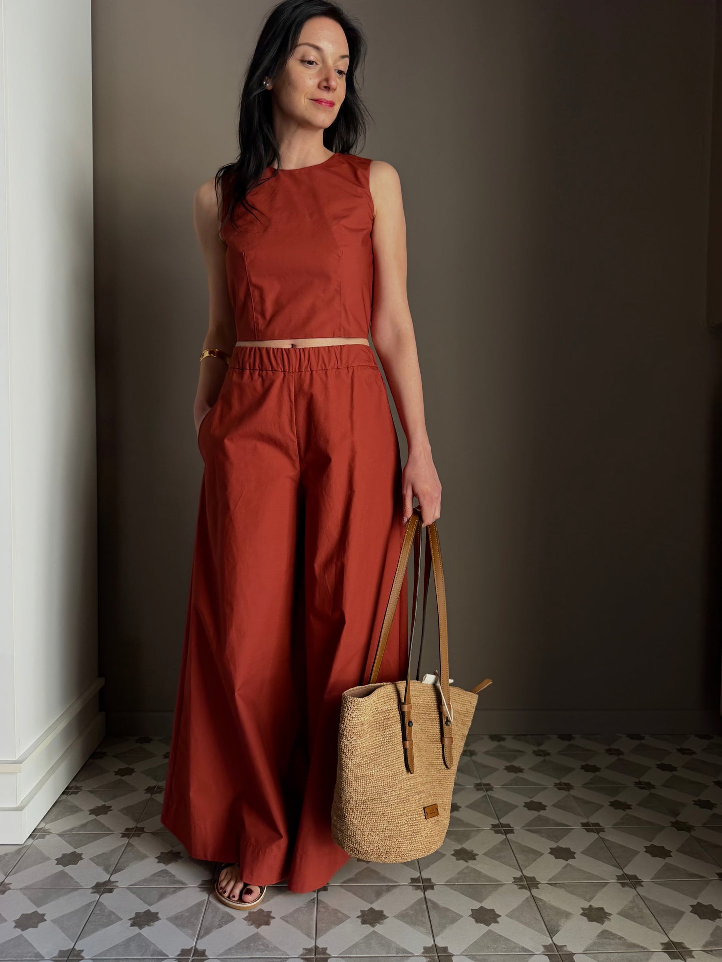 Pantalone Palazzo in Cotone Mattone – So Allure