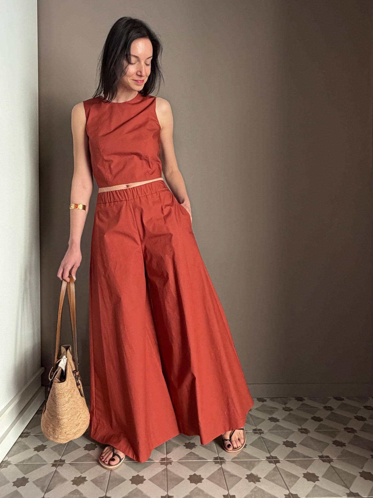 Pantalone Palazzo in Cotone Mattone – So Allure